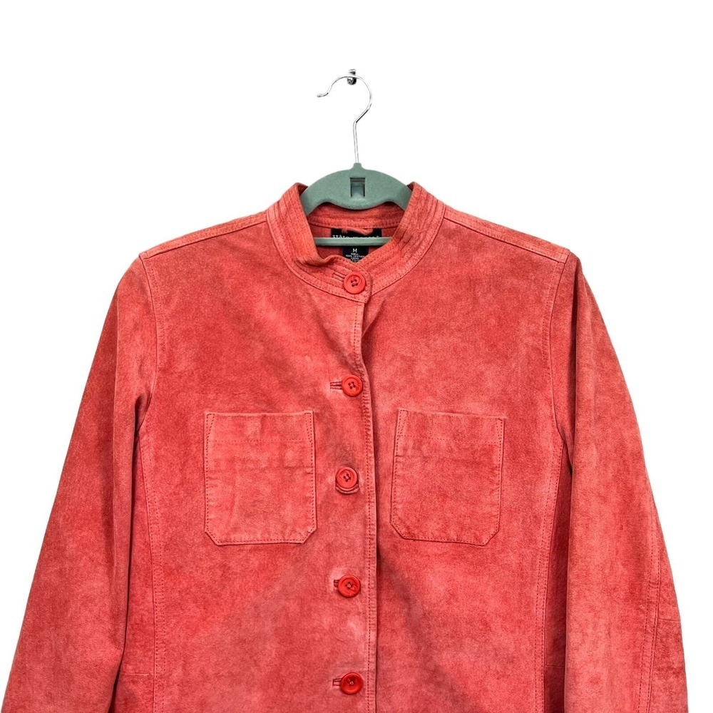State Ments Womens Suede Jacket Mock Collar Button Up Pockets Lined Corral Sz M* - Picture 2 of 5